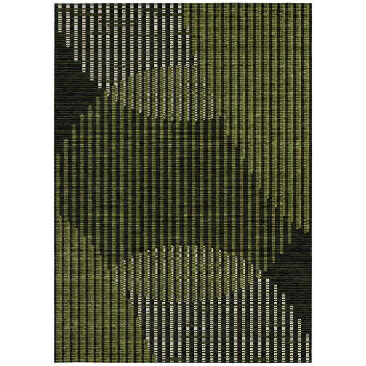 10' X 14' Olive Green And Black Geometric Washable Indoor Outdoor Area Rug
