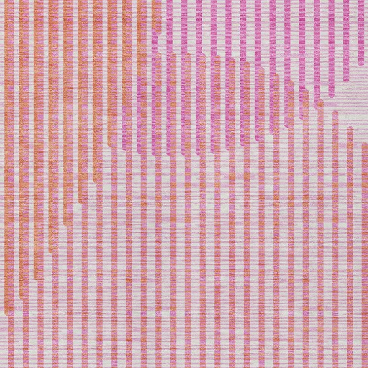 5' X 8' Pink Copper And Ivory Geometric Washable Indoor Outdoor Area Rug