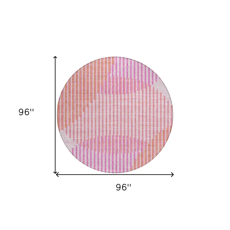 8' Pink Copper And Ivory Round Geometric Washable Indoor Outdoor Area Rug