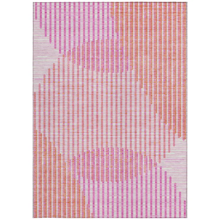 8' X 10' Pink Copper And Ivory Geometric Washable Indoor Outdoor Area Rug