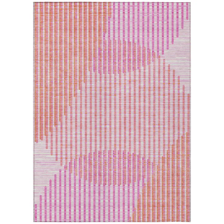 8' X 10' Pink Copper And Ivory Geometric Washable Indoor Outdoor Area Rug