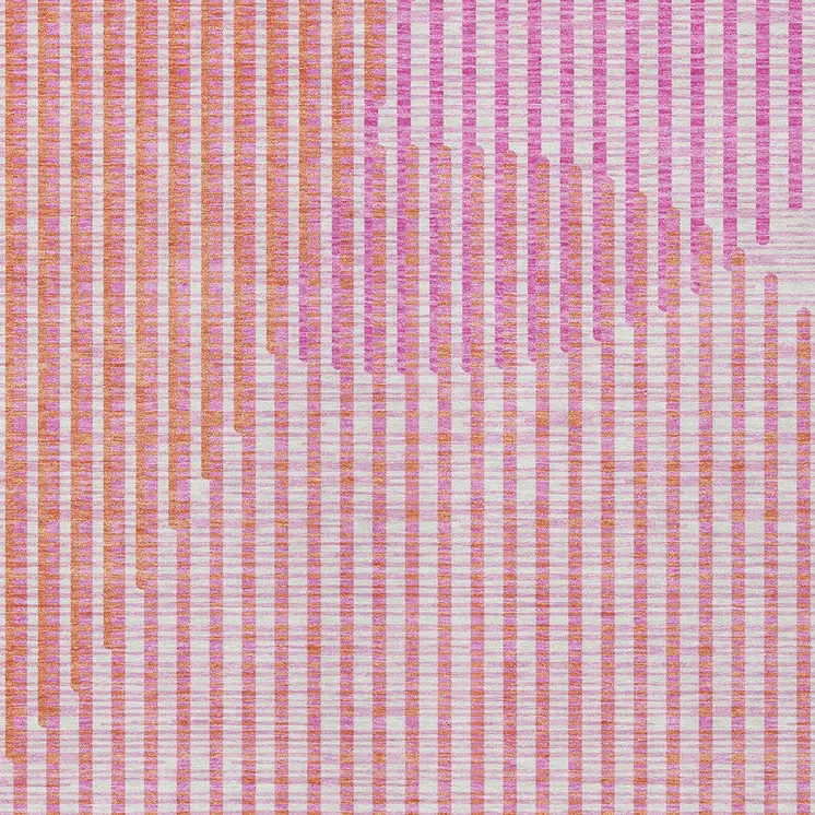 9' X 12' Pink Copper And Ivory Geometric Washable Indoor Outdoor Area Rug