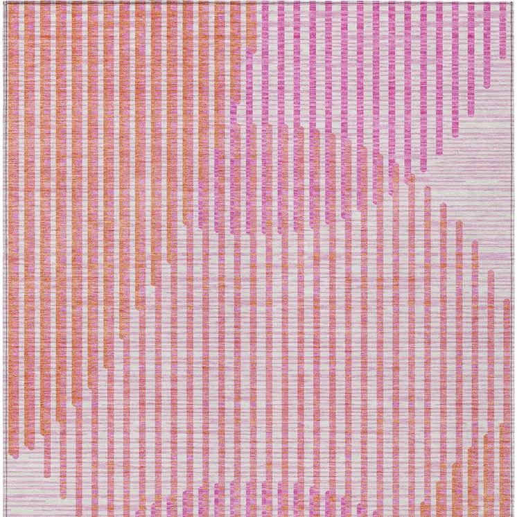 10' X 14' Pink Copper And Ivory Geometric Washable Indoor Outdoor Area Rug