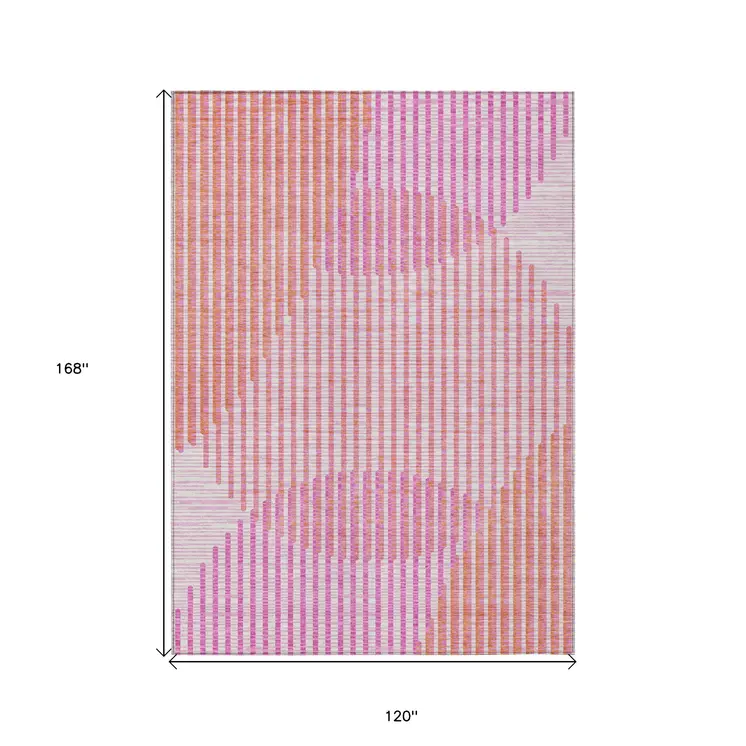 10' X 14' Pink Copper And Ivory Geometric Washable Indoor Outdoor Area Rug