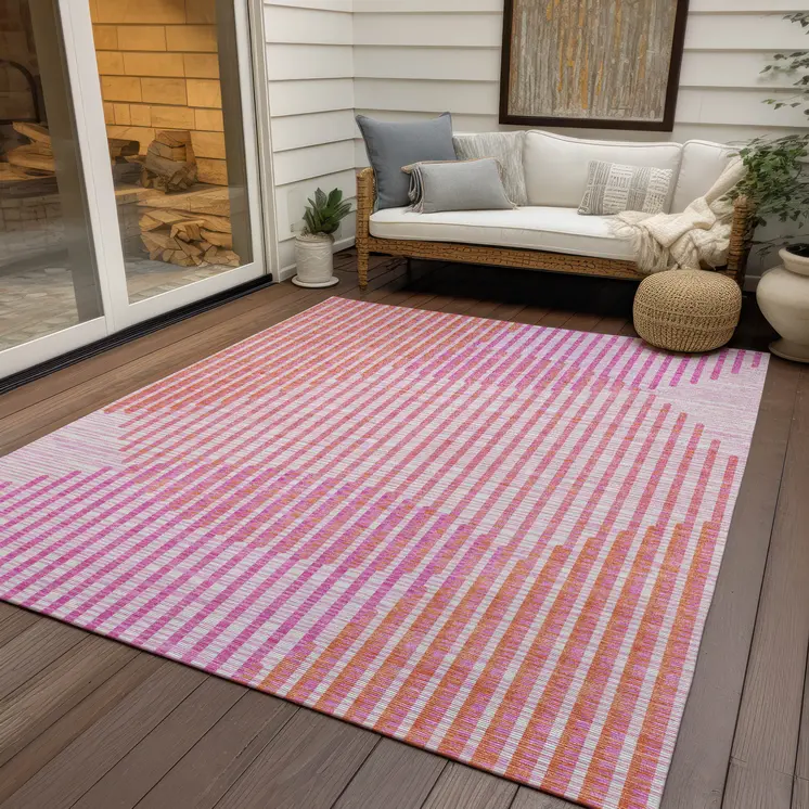 10' X 14' Pink Copper And Ivory Geometric Washable Indoor Outdoor Area Rug