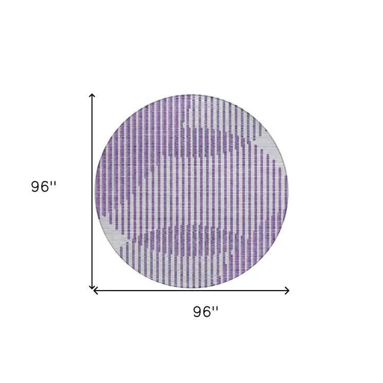 8' Purple Gray And Ivory Round Geometric Washable Indoor Outdoor Area Rug