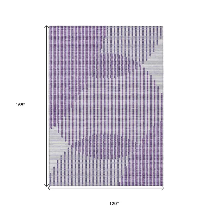 10' X 14' Purple Gray And Ivory Geometric Washable Indoor Outdoor Area Rug