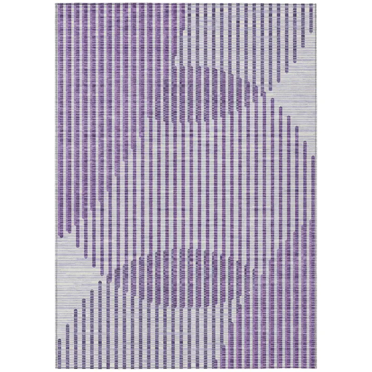 10' X 14' Purple Gray And Ivory Geometric Washable Indoor Outdoor Area Rug