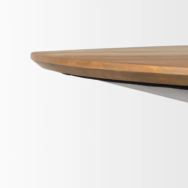 63" Brown and Black Solid Wood and Metal Pedestal Base Round Top Dining Table