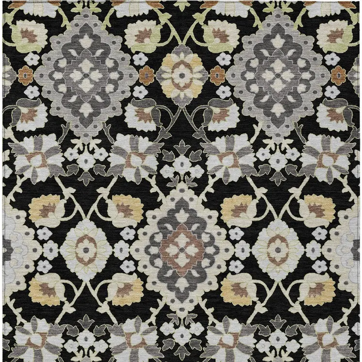 5' X 8' Black Gray And Brown Oriental Washable Indoor Outdoor Area Rug