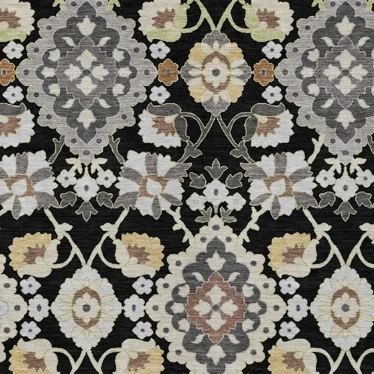 5' X 8' Black Gray And Brown Oriental Washable Indoor Outdoor Area Rug