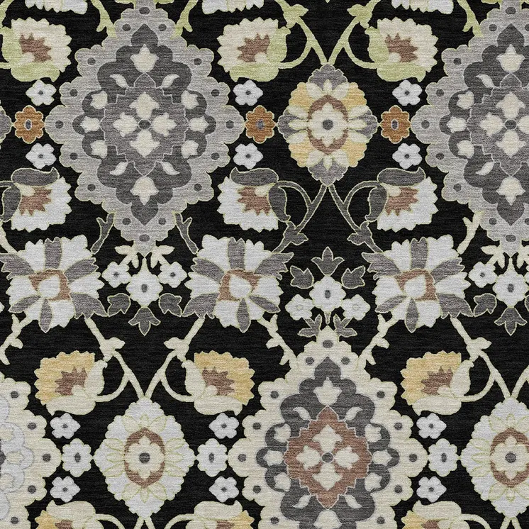 8' X 10' Black Gray And Brown Oriental Washable Indoor Outdoor Area Rug