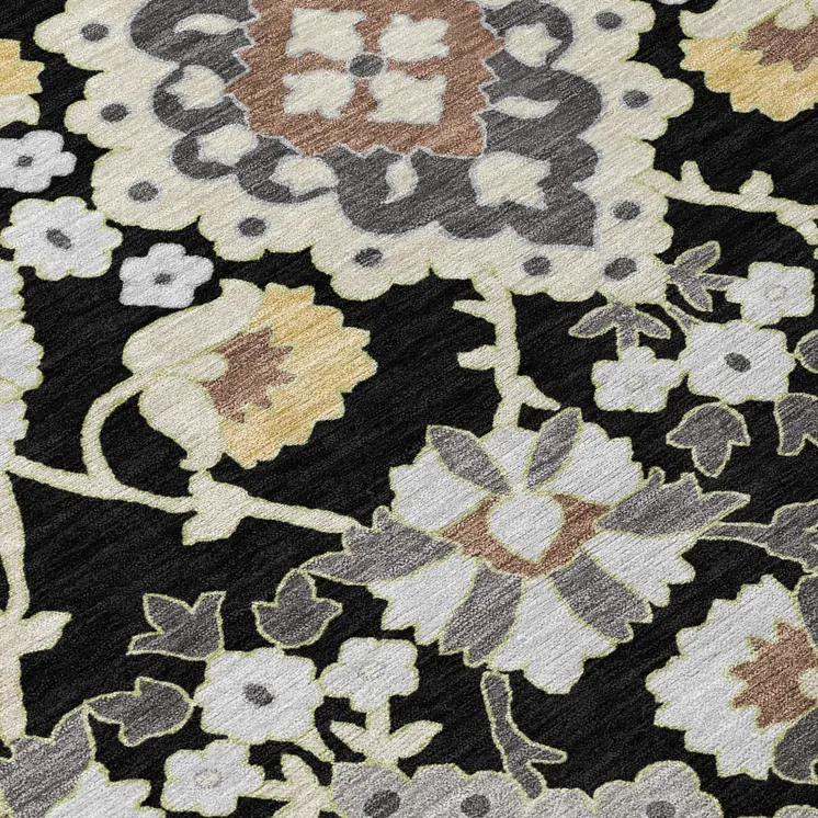 8' X 10' Black Gray And Brown Oriental Washable Indoor Outdoor Area Rug