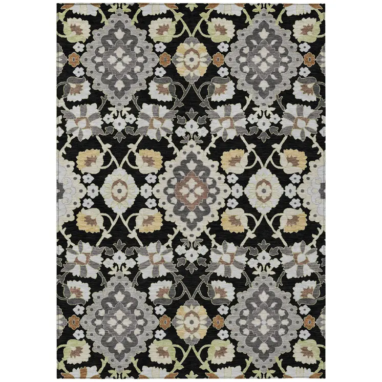 9' X 12' Black Gray And Brown Oriental Washable Indoor Outdoor Area Rug