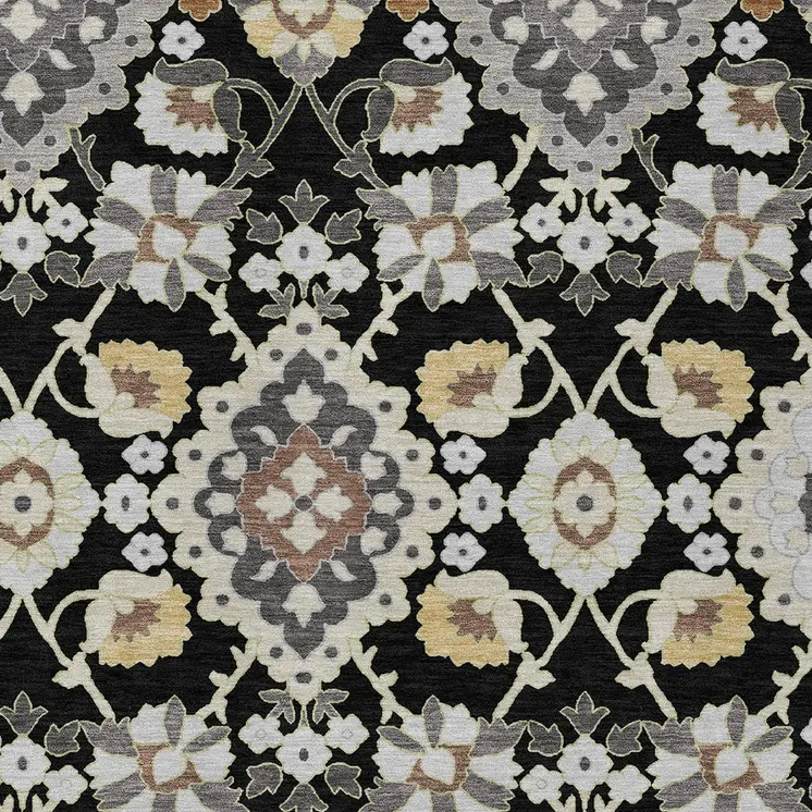 9' X 12' Black Gray And Brown Oriental Washable Indoor Outdoor Area Rug