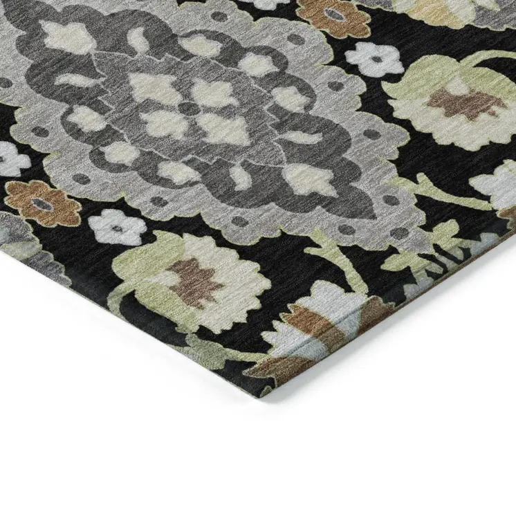 10' X 14' Black Gray And Brown Oriental Washable Indoor Outdoor Area Rug