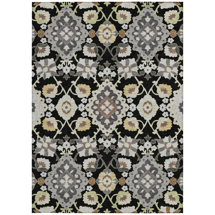 10' X 14' Black Gray And Brown Oriental Washable Indoor Outdoor Area Rug