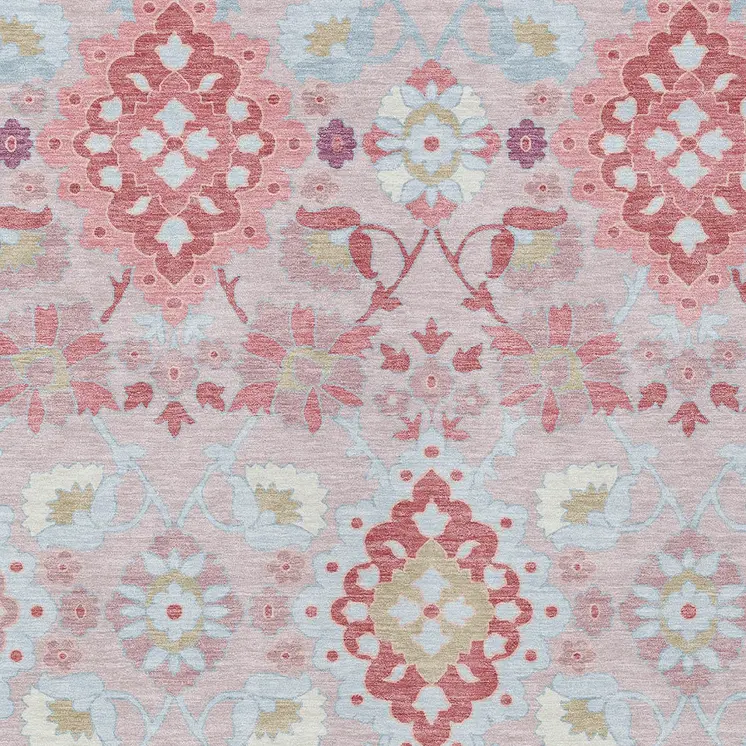 10' X 14' Blush Sky Blue And Brown Oriental Washable Indoor Outdoor Area Rug