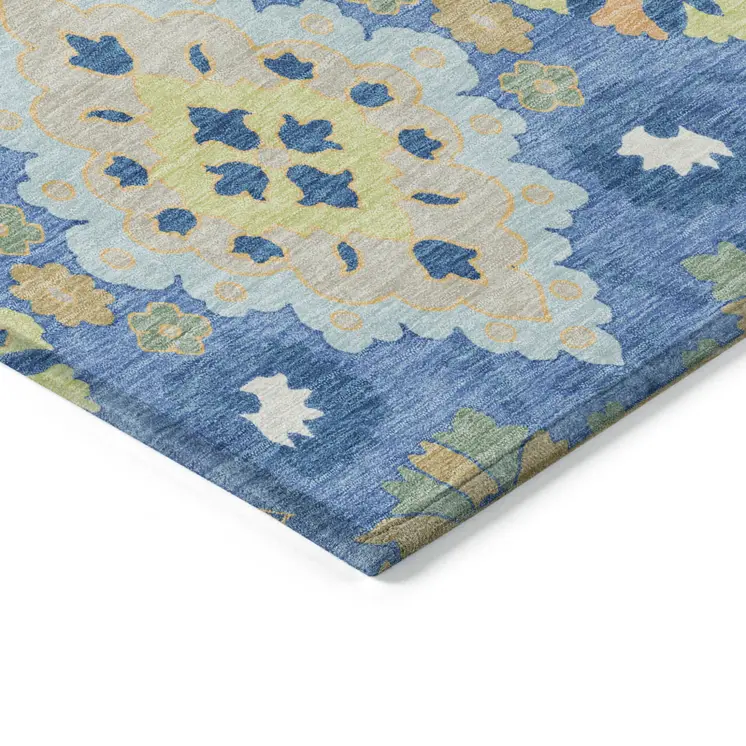 3' X 5' Blue Green And Orange Oriental Washable Indoor Outdoor Area Rug