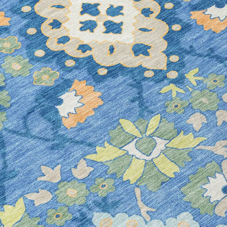 3' X 5' Blue Green And Orange Oriental Washable Indoor Outdoor Area Rug