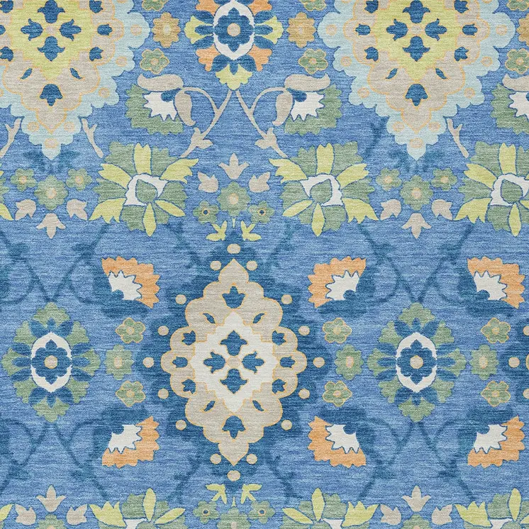 8' X 10' Blue Green And Orange Oriental Washable Indoor Outdoor Area Rug