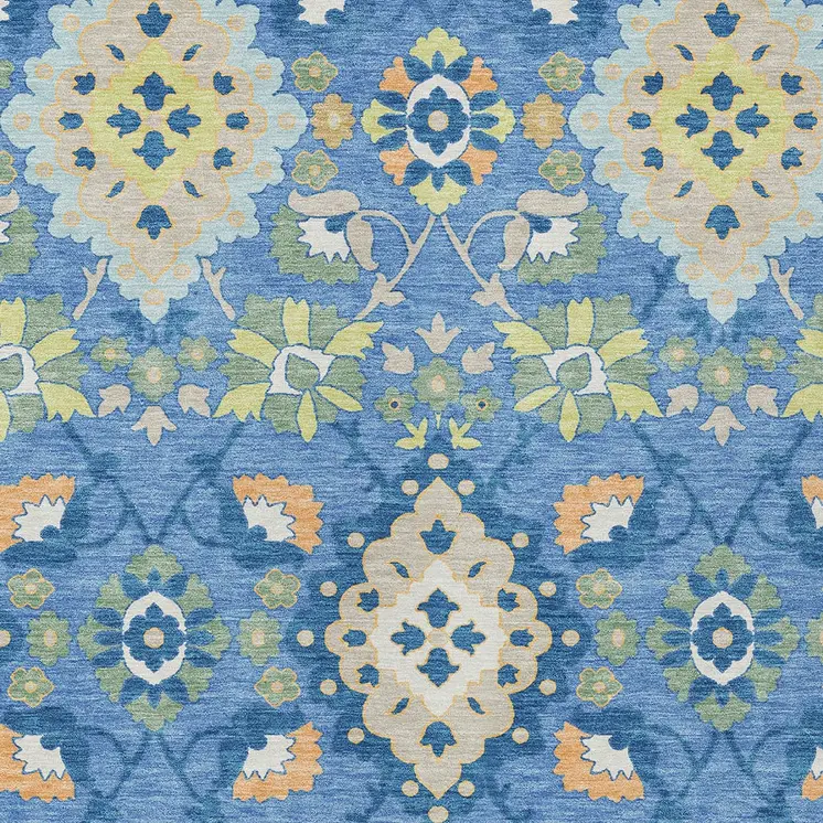 9' X 12' Blue Green And Orange Oriental Washable Indoor Outdoor Area Rug