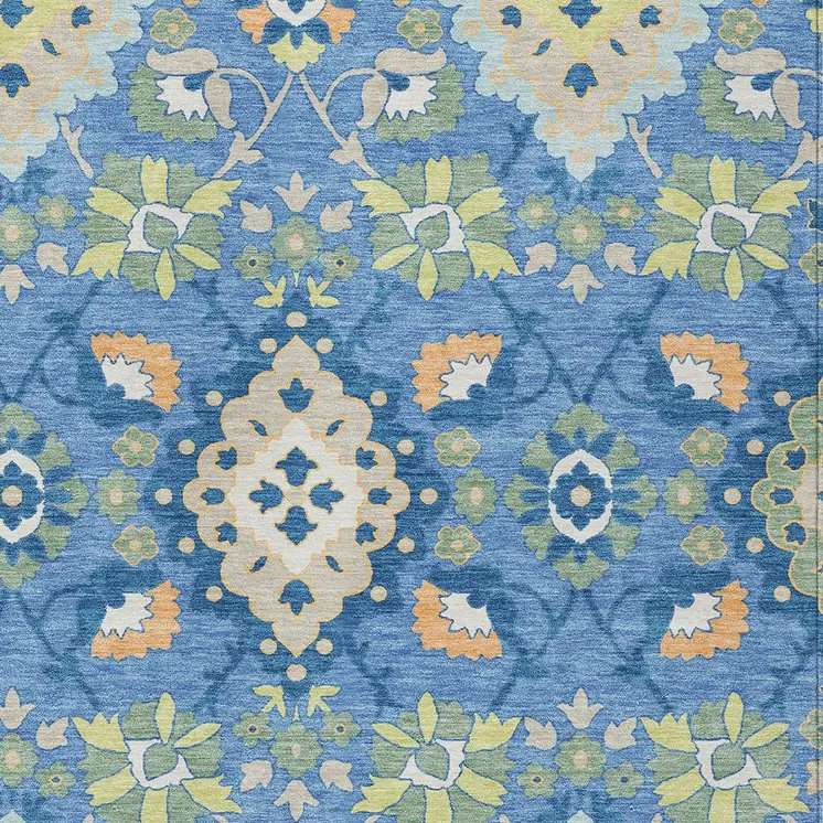 10' X 14' Blue Green And Orange Oriental Washable Indoor Outdoor Area Rug