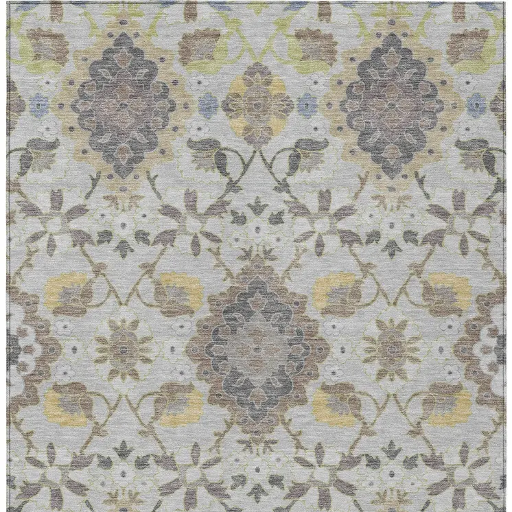 3' X 5' Gray Green And Brown Oriental Washable Indoor Outdoor Area Rug