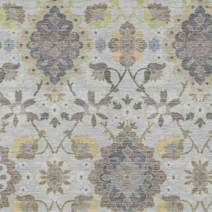 3' X 5' Gray Green And Brown Oriental Washable Indoor Outdoor Area Rug