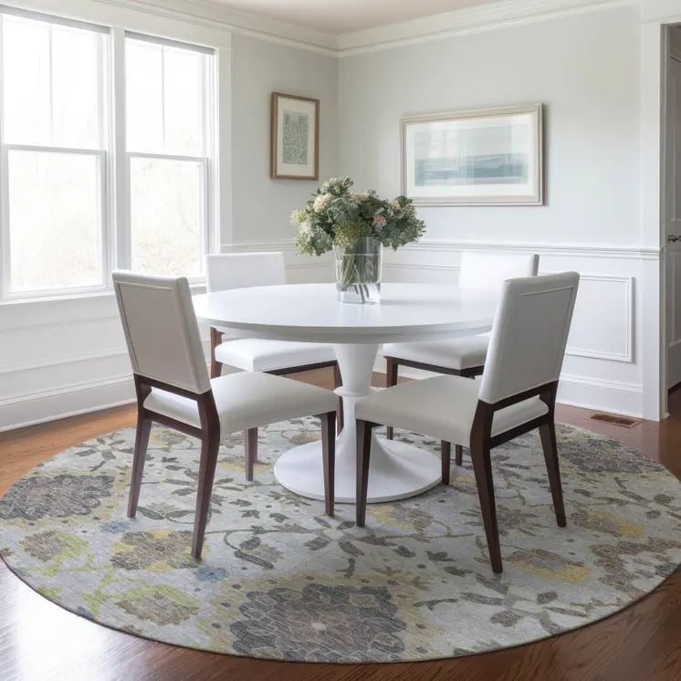 8' Gray Green And Brown Round Oriental Washable Indoor Outdoor Area Rug