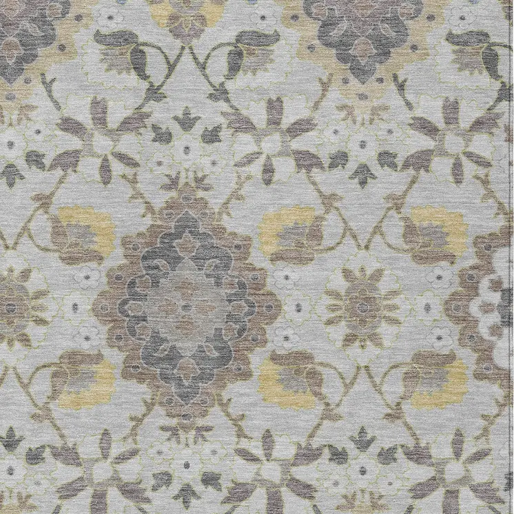 9' X 12' Gray Green And Brown Oriental Washable Indoor Outdoor Area Rug
