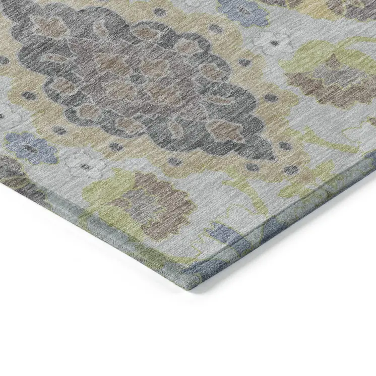 10' X 14' Gray Green And Brown Oriental Washable Indoor Outdoor Area Rug