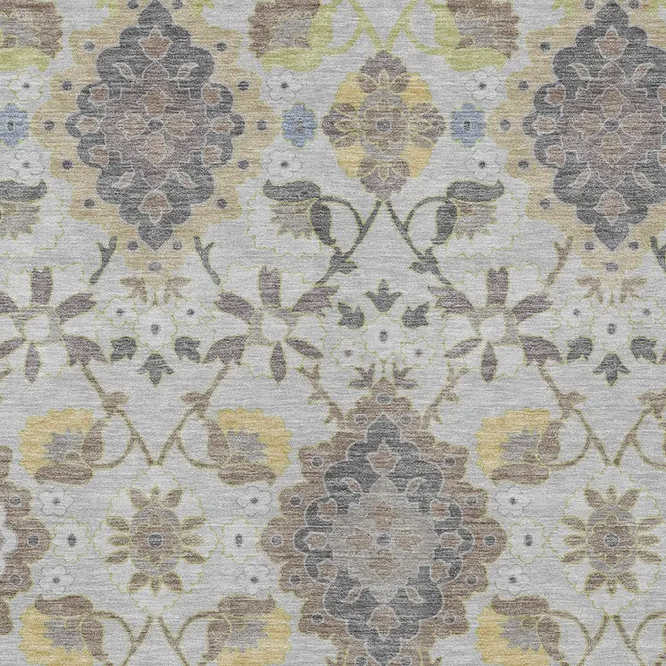 10' X 14' Gray Green And Brown Oriental Washable Indoor Outdoor Area Rug