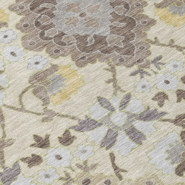 3' X 5' Ivory Brown And Green Oriental Washable Indoor Outdoor Area Rug