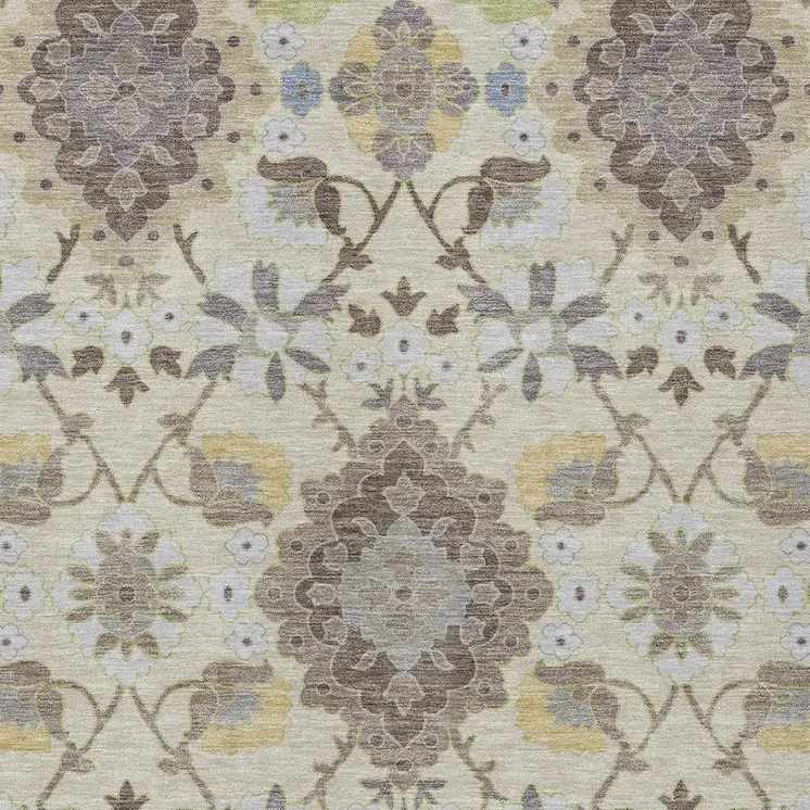8' X 10' Ivory Brown And Green Oriental Washable Indoor Outdoor Area Rug