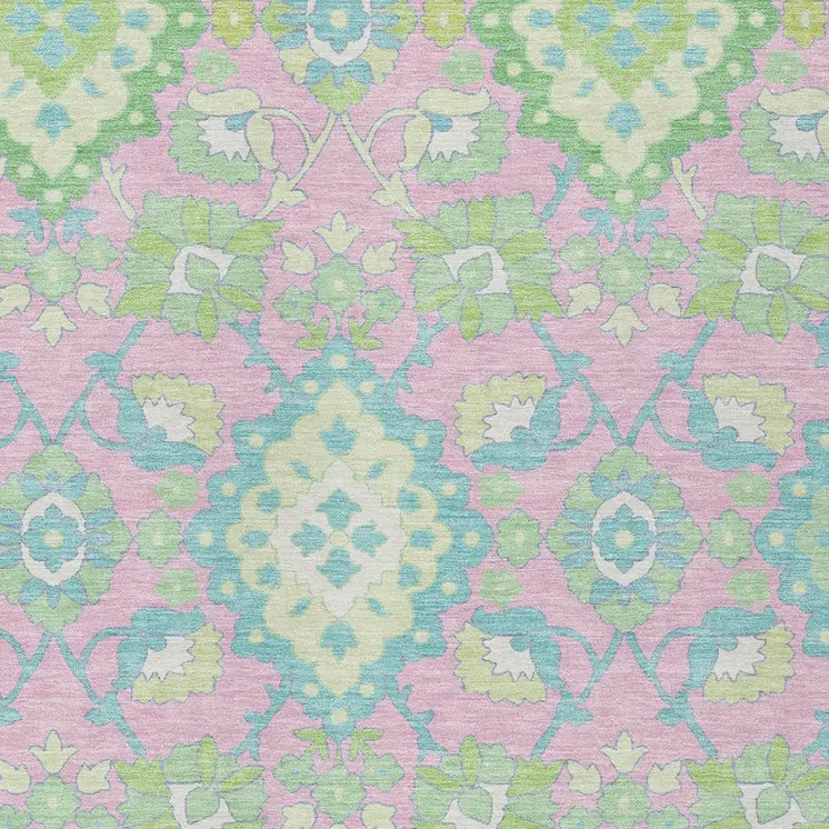 3' X 5' Pink Green And Blue Oriental Washable Indoor Outdoor Area Rug