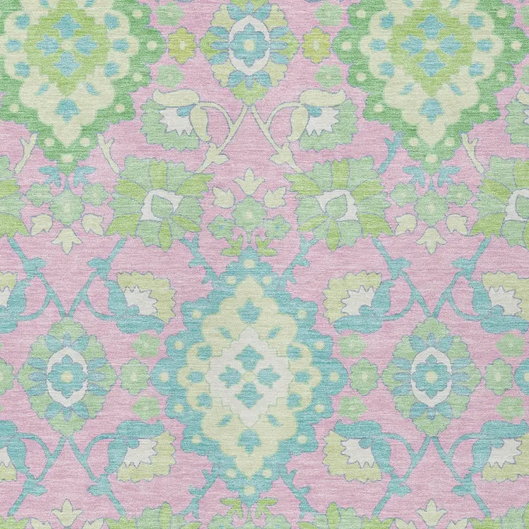5' X 8' Pink Green And Blue Oriental Washable Indoor Outdoor Area Rug
