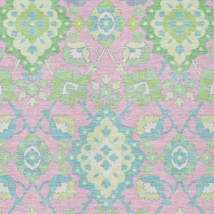 9' X 12' Pink Green And Blue Oriental Washable Indoor Outdoor Area Rug