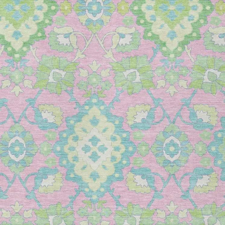 10' X 14' Pink Green And Blue Oriental Washable Indoor Outdoor Area Rug
