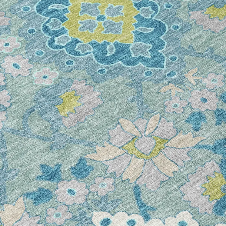 3' X 5' Teal Blue Green And Ivory Oriental Washable Indoor Outdoor Area Rug