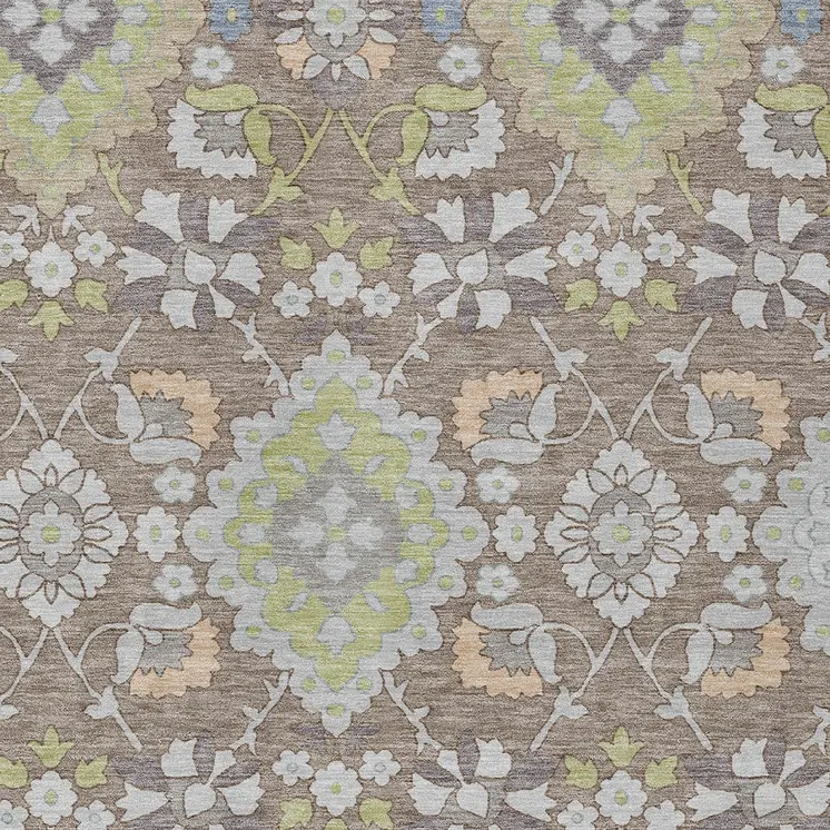 5' X 8' Taupe Beige And Green Oriental Washable Indoor Outdoor Area Rug