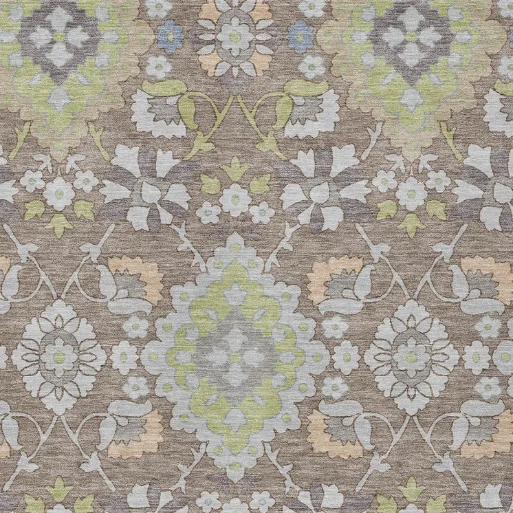 9' X 12' Taupe Beige And Green Oriental Washable Indoor Outdoor Area Rug