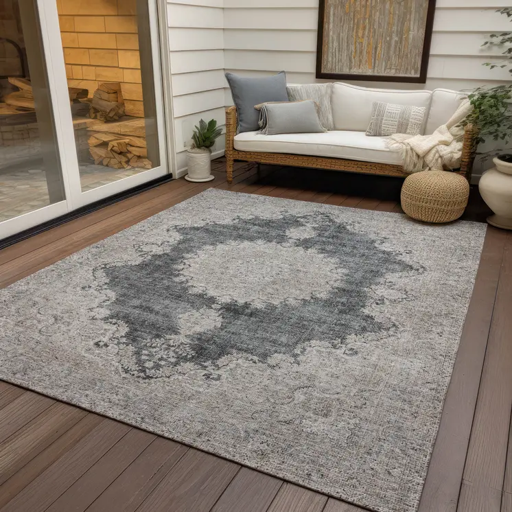 3' X 5' Black And Ivory Oriental Washable Indoor Outdoor Area Rug
