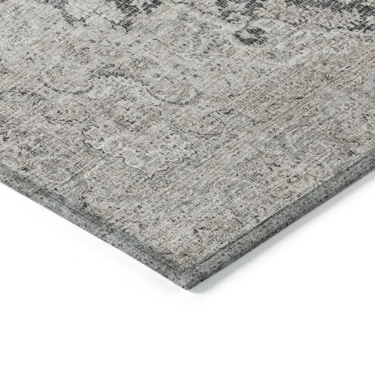 5' X 8' Black And Ivory Oriental Washable Indoor Outdoor Area Rug