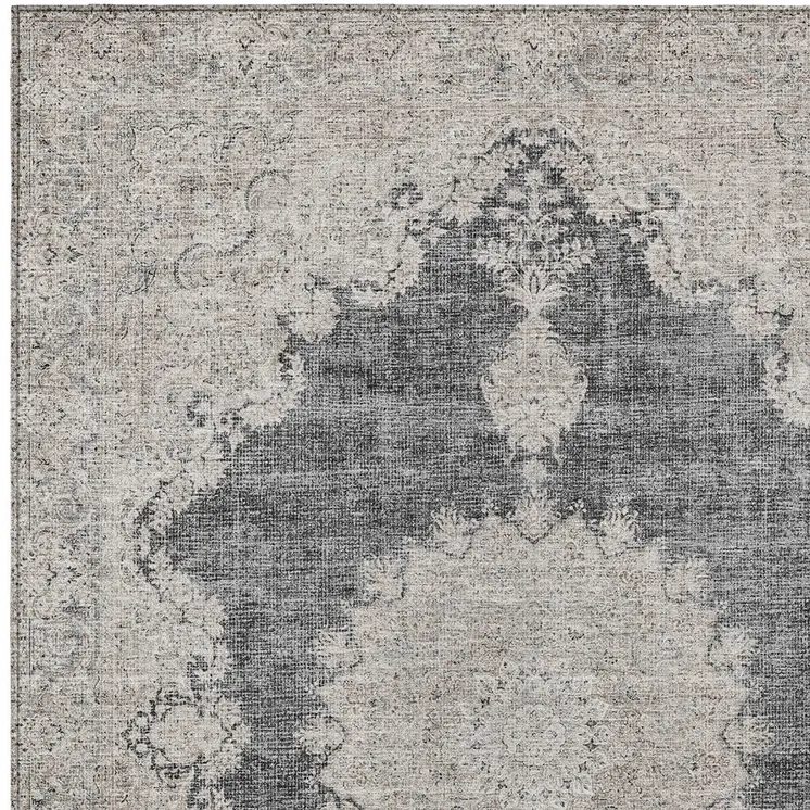 5' X 8' Black And Ivory Oriental Washable Indoor Outdoor Area Rug
