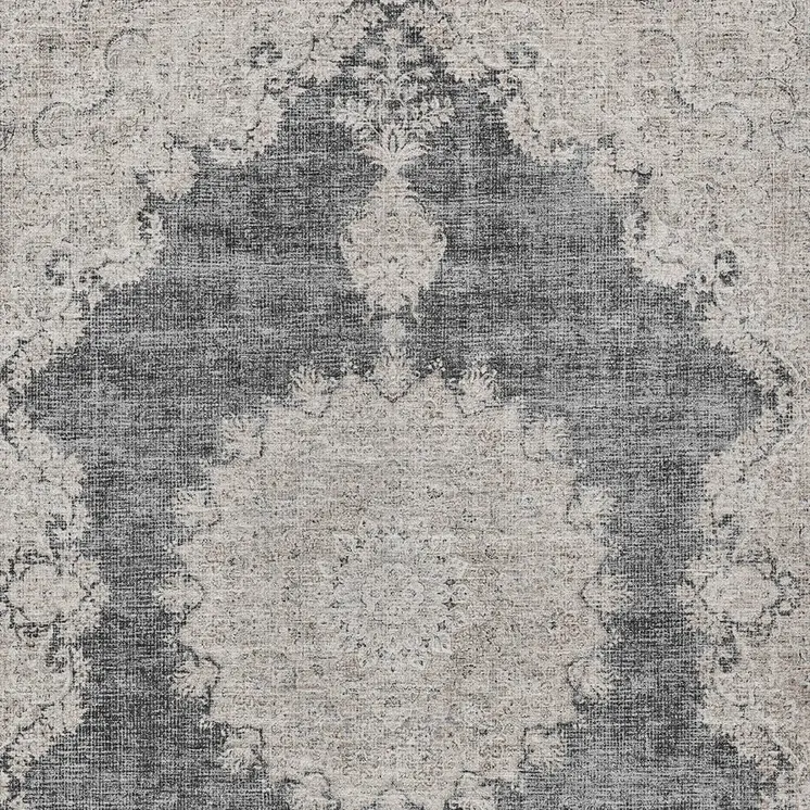 9' X 12' Black And Ivory Oriental Washable Indoor Outdoor Area Rug