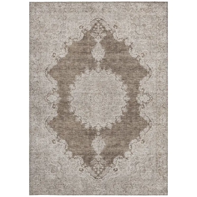 3' X 5' Brown And Beige Oriental Washable Indoor Outdoor Area Rug