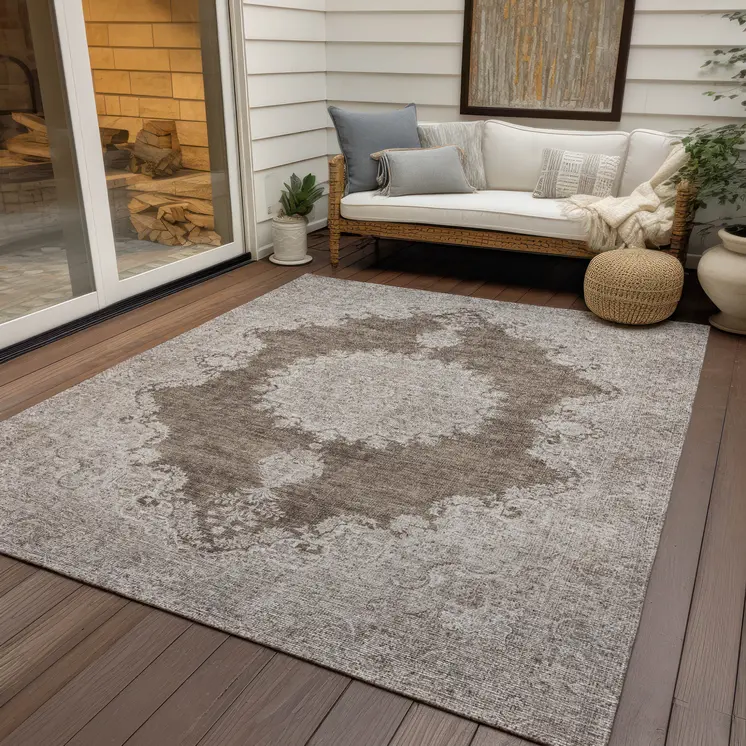 3' X 5' Brown And Beige Oriental Washable Indoor Outdoor Area Rug