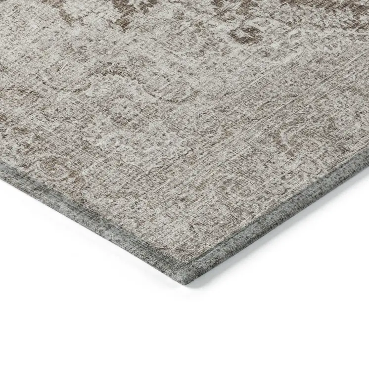 3' X 5' Brown And Beige Oriental Washable Indoor Outdoor Area Rug