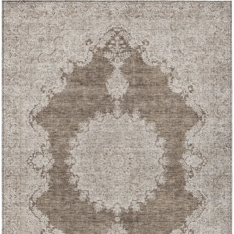 3' X 5' Brown And Beige Oriental Washable Indoor Outdoor Area Rug